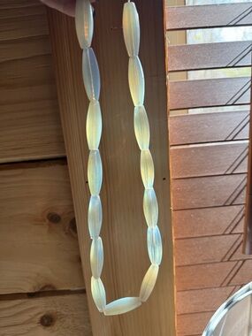 Opalescent Long Bead Necklace in Iridescent White